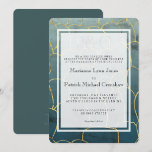 Invitación Boda moderna de oro con aguamarina oscuro