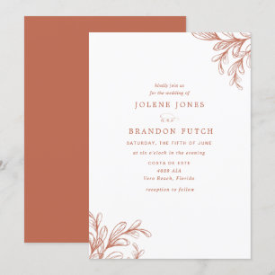 Invitación Boda Moderna de Otoño en Naranja Quemada