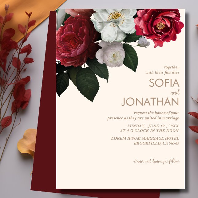 Invitación Boda moderna de otoño floral de cimarrón rústico (Subido por el creador)