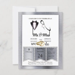 Invitación Boda moderna de papel de aluminio-oro-plata-latón