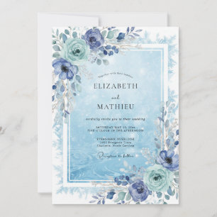 Invitación Boda Moderna de Peonía Vincapervinca Azul Centaure