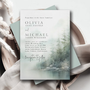 Invitación Boda moderna de pino brumoso lago de montaña rústi