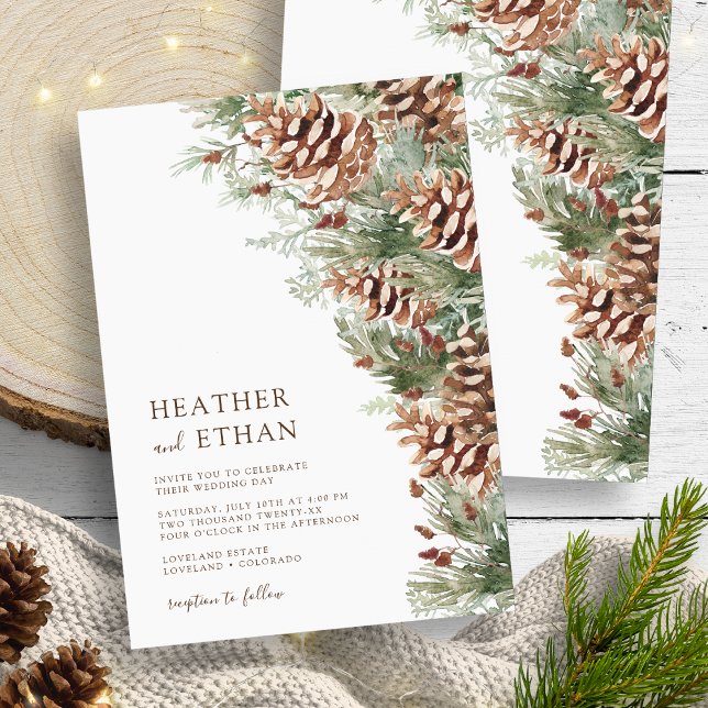 Invitación Boda Moderna de Pino de Invierno (Modern Pine Watercolor Wedding Invitation by Painted Paperie
)