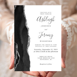 Invitación Boda Moderna de Plata con Agata Negra