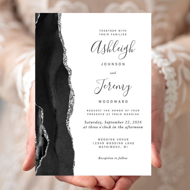 Invitación Boda Moderna de Plata con Agata Negra (Subido por el creador)
