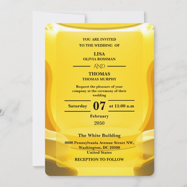 Invitación Boda moderna de plata y amarillo mantequilla (Anverso)