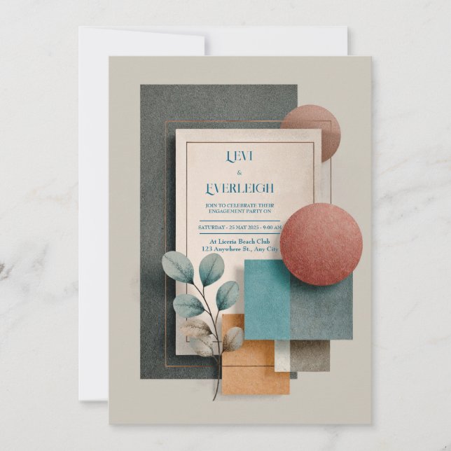 Invitación Boda Moderna de Terracota Geométrica Abstracta (Anverso)