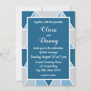 Invitación Boda moderna de triángulos geométricos gris azul