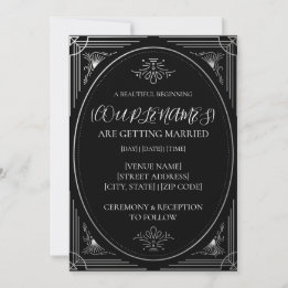 Invitación Boda Moderna Deco Personalizada en Negro y Blanco
