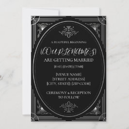 Invitación Boda Moderna Deco Personalizada en Negro y Blanco