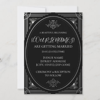 Invitación Boda Moderna Deco Personalizada en Negro y Blanco