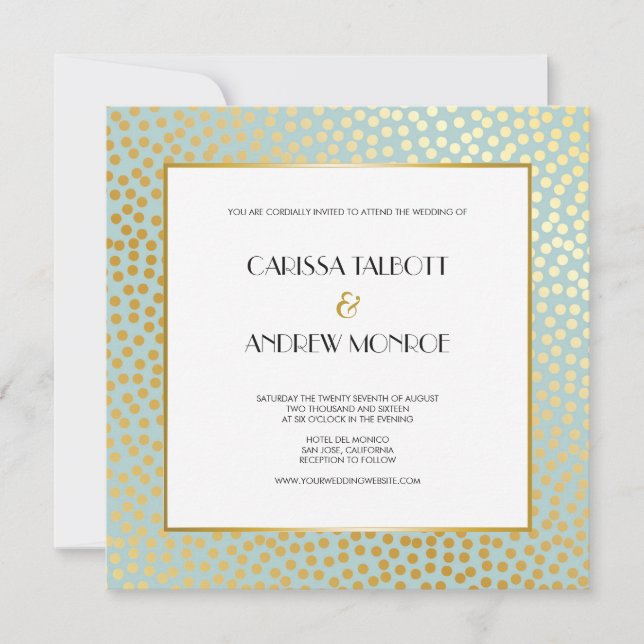 Invitación Boda moderna del oro de la menta de los lunares (Anverso)