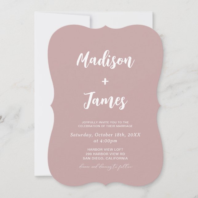 Invitación Boda moderna Dusty Rose  (Anverso)