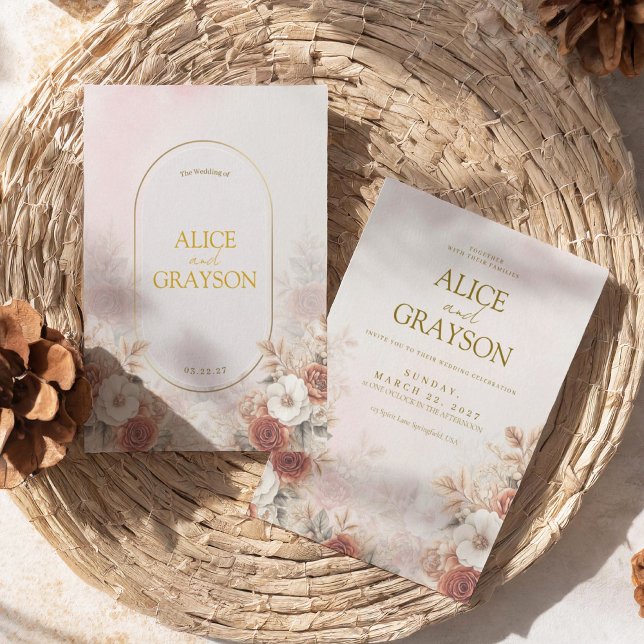 Invitación Boda moderna elegante arco boho floral rosa suave (Subido por el creador)