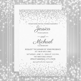 Invitación Boda moderna elegante blanca con brillo plateado