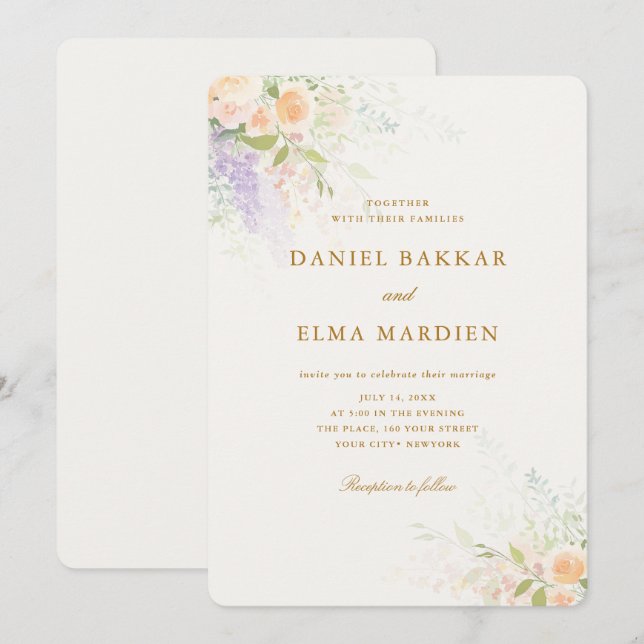 Invitación Boda moderna elegante boho de flores silvestres (Anverso / Reverso)