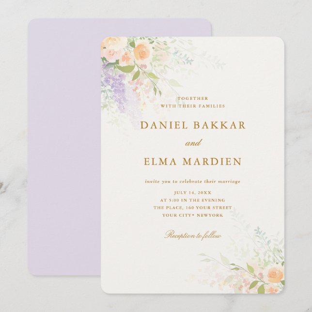 Invitación Boda moderna elegante boho de flores silvestres (Anverso / Reverso)