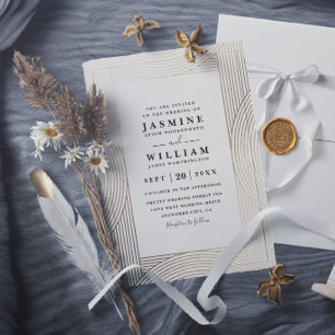 Invitación Boda moderna elegante chic línea minimalista oro