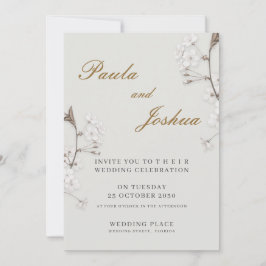 Invitación Boda moderna elegante con flores blancas y guión d