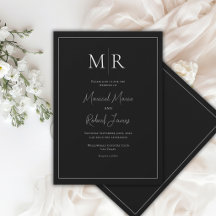 Boda moderna elegante con monograma en negro y bla