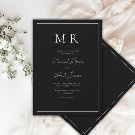 Invitación Boda moderna elegante con monograma en negro y bla