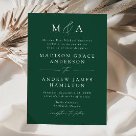 Invitación Boda moderna elegante con monograma verde