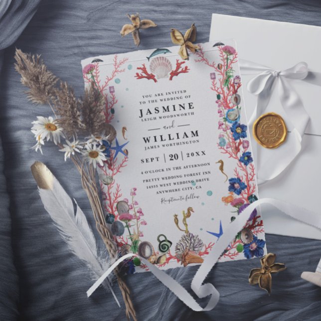 Invitación Boda moderna elegante con relieve de playa oceánic (Subido por el creador)
