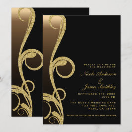 Invitación Boda moderna elegante con remolino de oro negro y