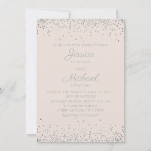 Invitación Boda moderna elegante con rosa y brillo de plata