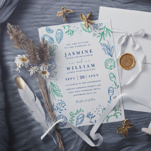 Invitación Boda moderna elegante concha náutica playa océano