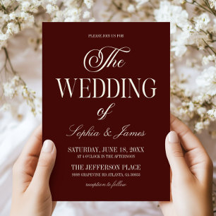 Invitación Boda moderna elegante de burgundy oscuro y marfil