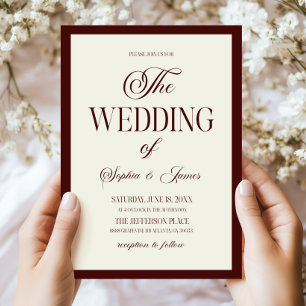 Invitación Boda moderna elegante de burgundy oscuro y marfil