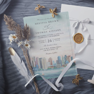 Invitación Boda moderna elegante de destino de la silueta de 