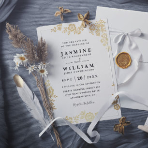 Invitación Boda moderna elegante de encaje floral rústico dor