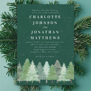 Invitación Boda moderna elegante de invierno en bosque verde