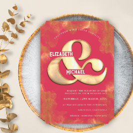 Invitación Boda moderna elegante en oro y magenta rosa atrevi