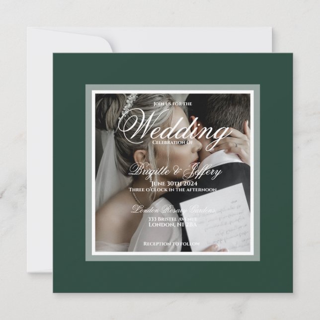 Invitación Boda moderna elegante esmeralda verde y blanco (Anverso)