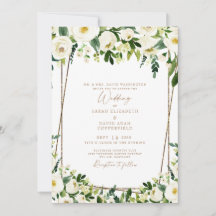 Boda moderna elegante floral blanca y dorada