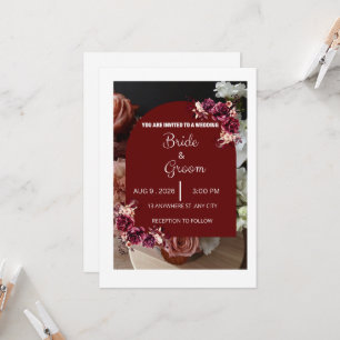 Invitación Boda moderna elegante floral borgoña