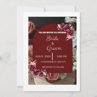 Invitación Boda moderna elegante floral borgoña