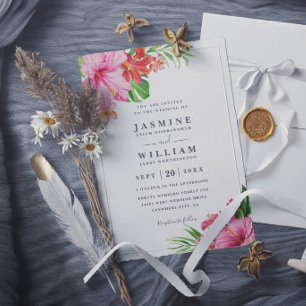 Invitación Boda moderna elegante floral de hibisco tropical