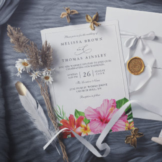 Invitación Boda moderna elegante floral de hibisco tropical