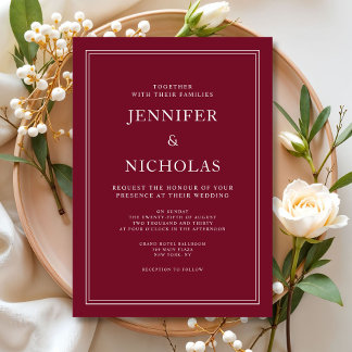 Invitación Boda moderna elegante formal rojo burdeos