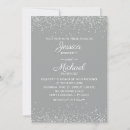 Invitación Boda moderna elegante gris y plata con brillo