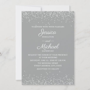 Invitación Boda moderna elegante gris y plata con brillo