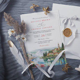 Invitación Boda moderna elegante ilustrada Lago de Como Itali