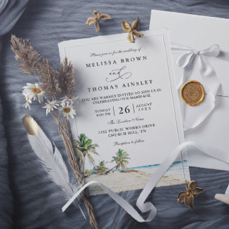Invitación Boda moderna elegante isla de playa acuarela