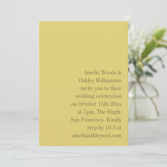 Invitación Boda moderna elegante minimalista amarilla (Anverso de pie)