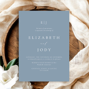 Invitación Boda moderna elegante minimalista azul polvoriento