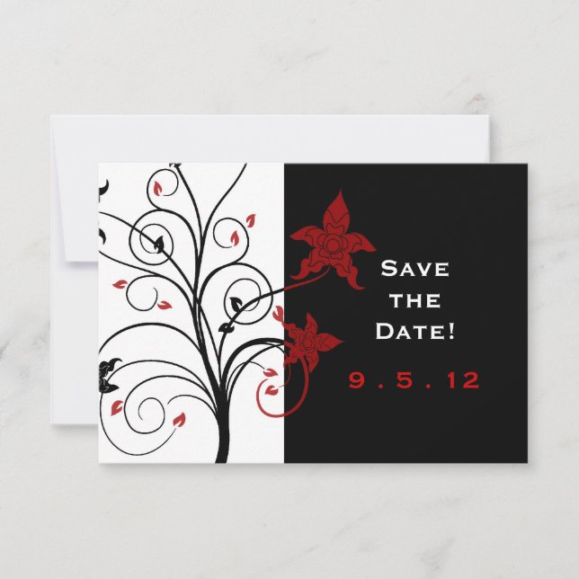 Invitación Boda moderna elegante roja y negra, guarde la fech (Anverso)